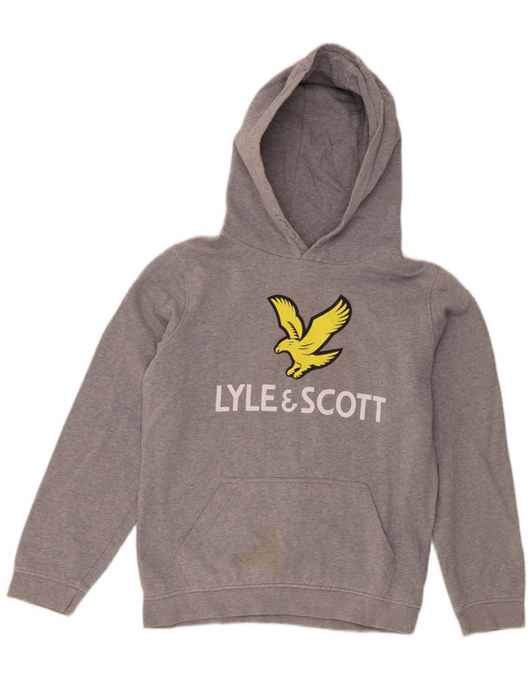 Lyle & Scott Jungen-Pullover mit grafischem Kapuzenpullover, 14–15 Jahre, graue Baumwolle