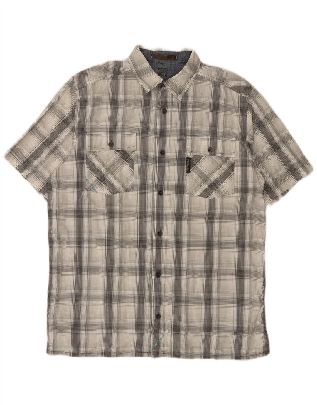 Columbia Mens Short Sleeve Shirt Medium Grey Check Cotton