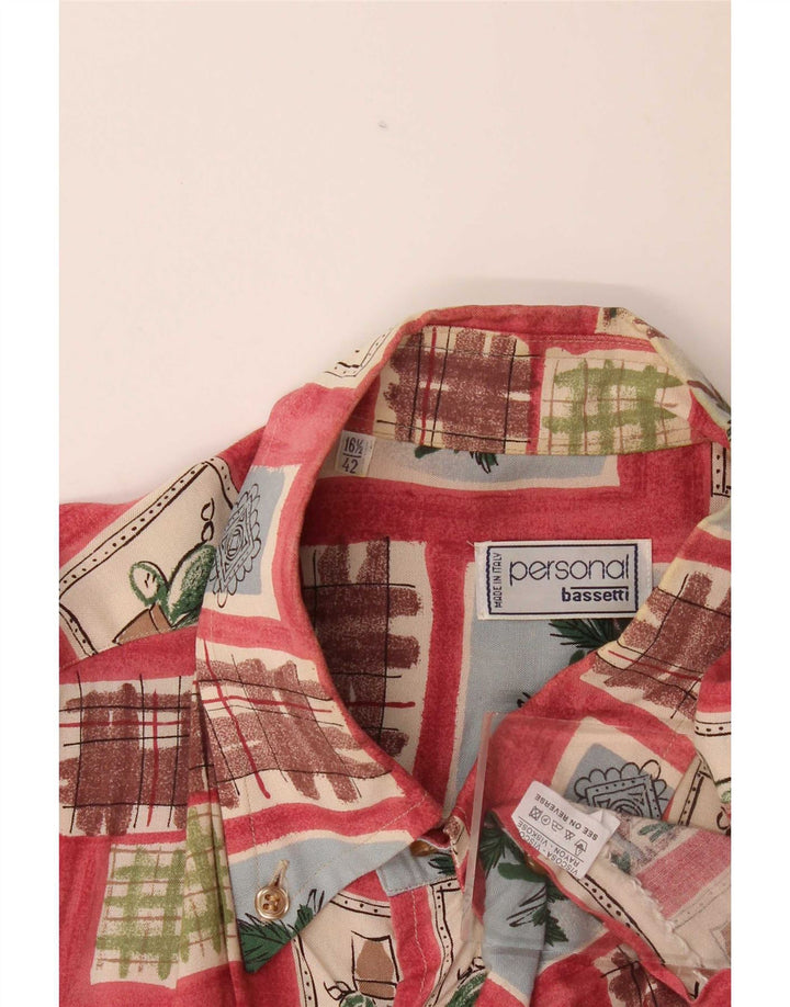 Bassetti Mens Short Sleeve Shirt Size 16 1/2 42 Large Red Patchwork Viscose