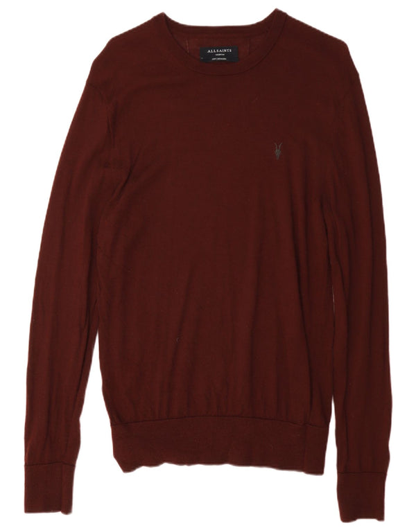 All Saints Herre Crew Neck sweater Medium Burgundy Merino Wool