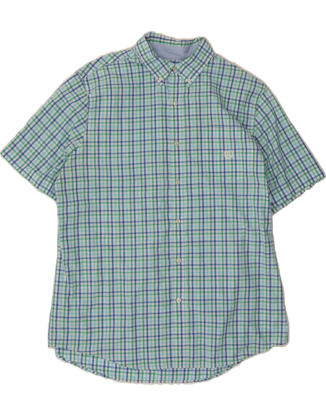 CHAPS Mens Short Sleeve Shirt XL Blue Check Cotton Vintage Chaps and Second-Hand Chaps from Messina Hembry 