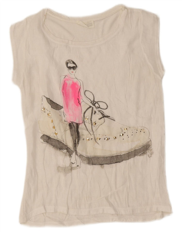 Zara Womens Graphic T-Shirt Top UK 10 Small White