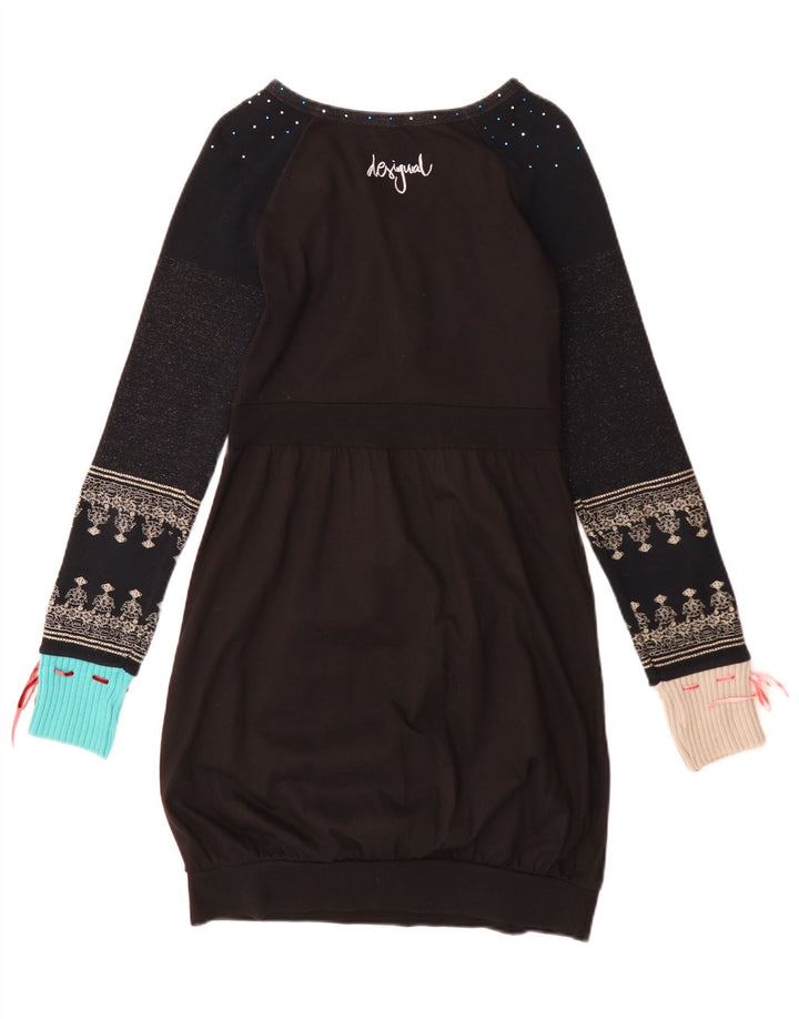 Desigual Womens Long Sleeve Bubble Dress UK 12 Medium Black Geometric