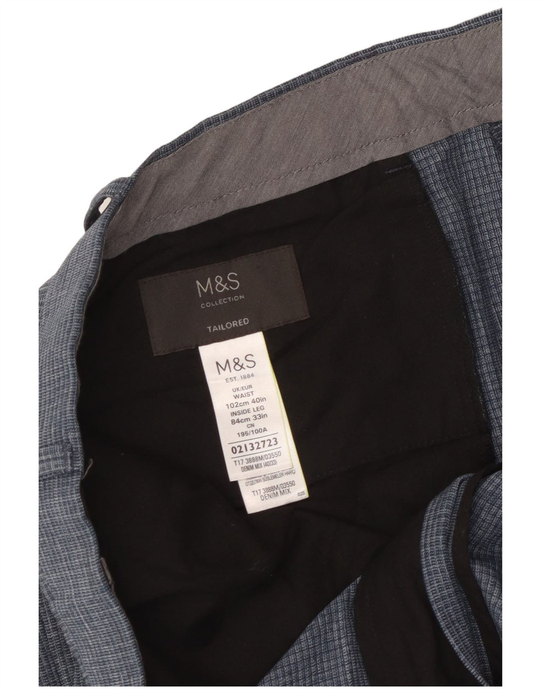 Marks & Spencer Mens Tailored Tapered Suit Trousers W40 L33 Blue Check