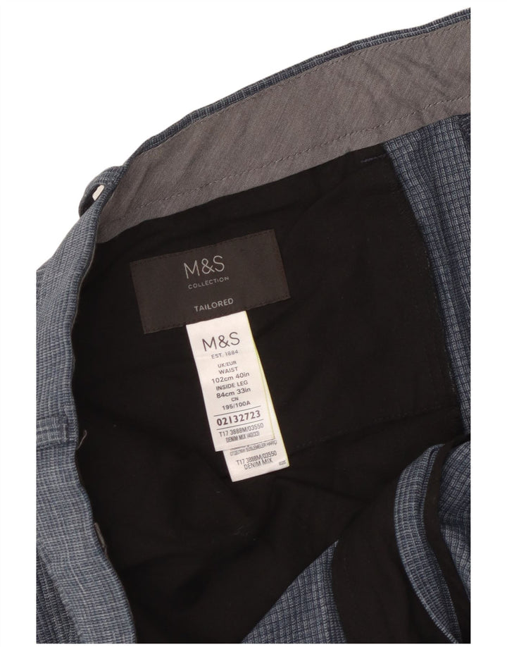 Marks & Spencer Mens Tailored Tapered Suit Trousers W40 L33 Blue Check