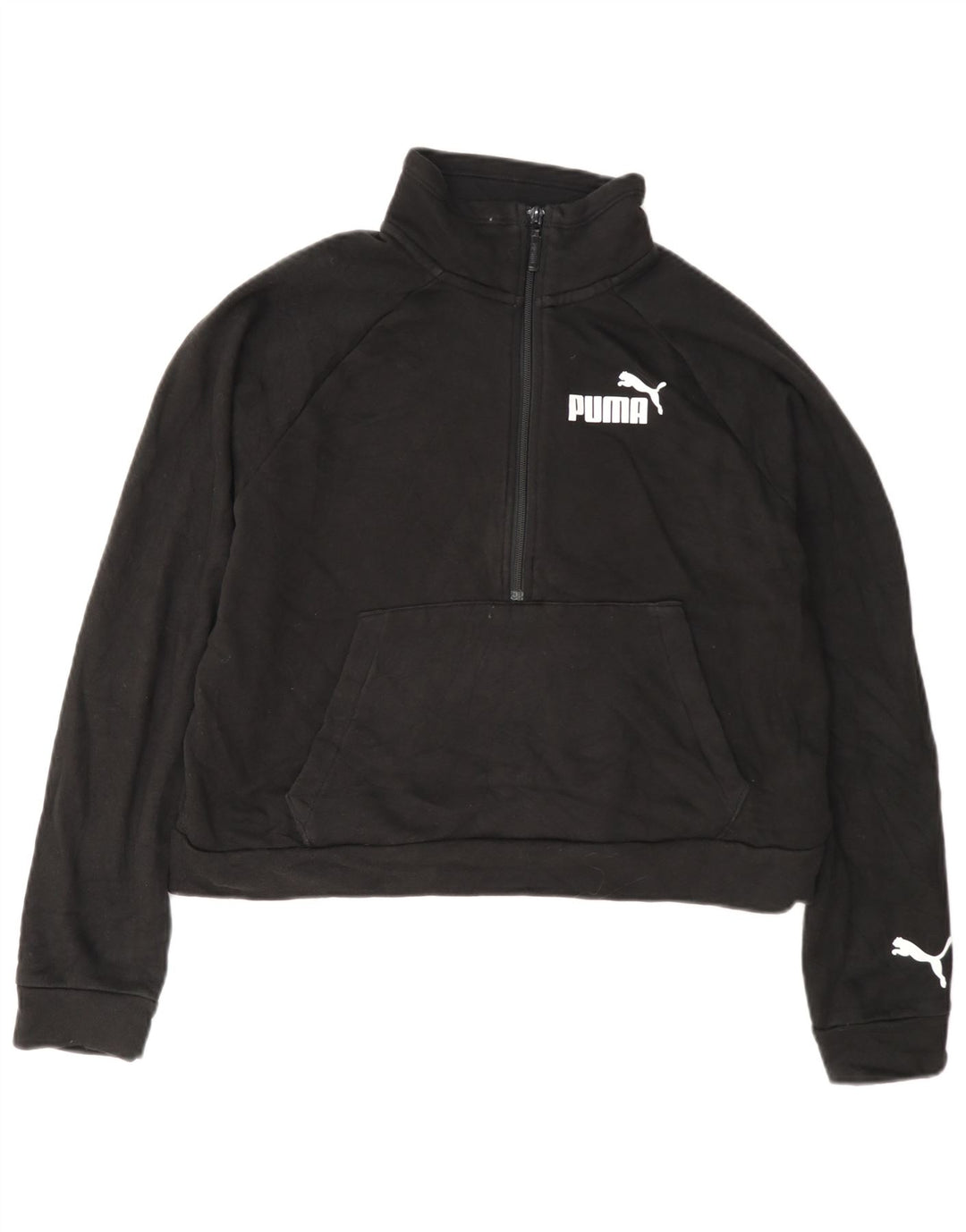 Puma Womens Crop Graphic Zip Neck Sweatshirt Jumper UK 14 Medium Black