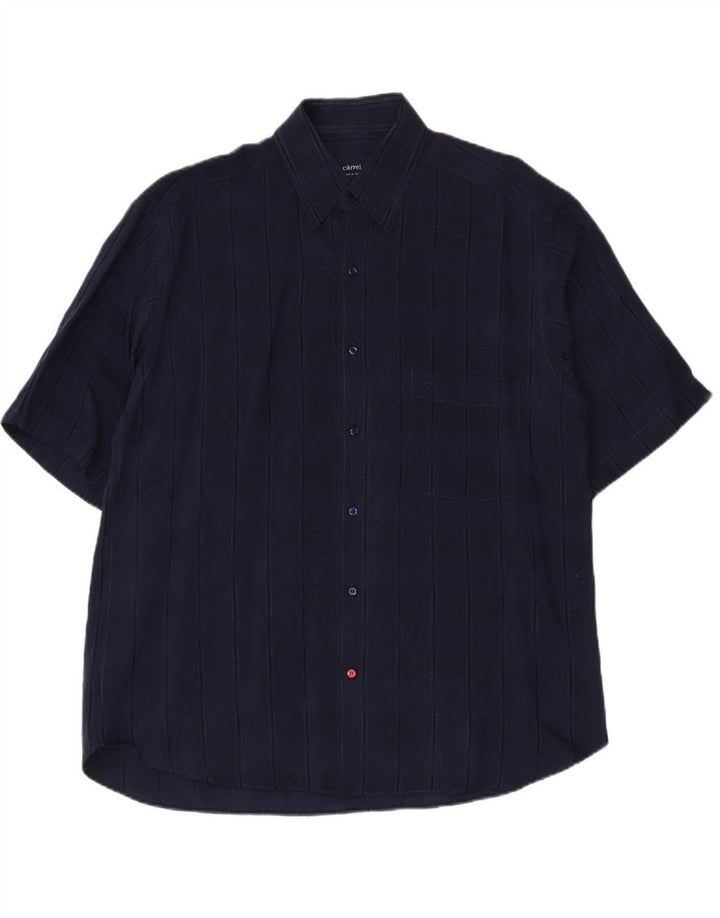 CARREL Mens Short Sleeve Shirt Size 40 15 3/4 Medium Navy Blue Striped