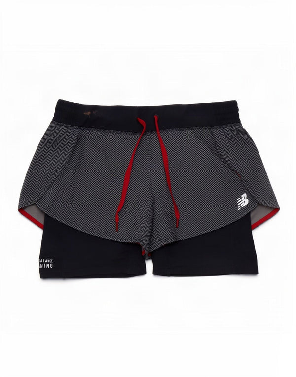 New Balance Damen Sportshorts UK 10 Small Marineblau mit Fischgrätenmuster