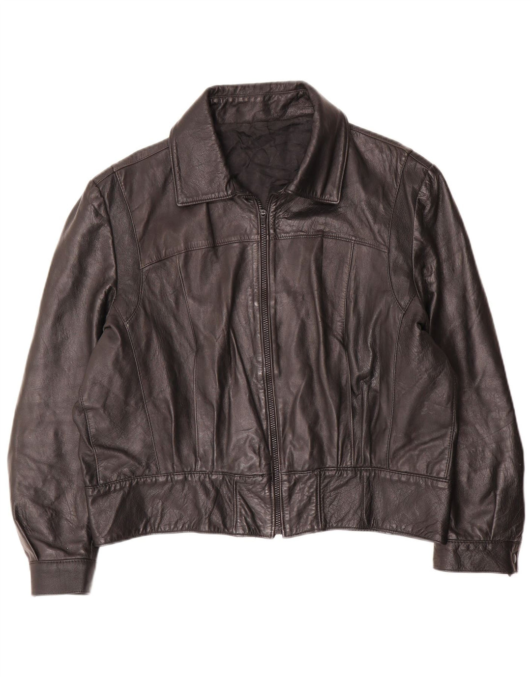 Vintage Womens Oversized Leather Jacket IT 50 XL Black