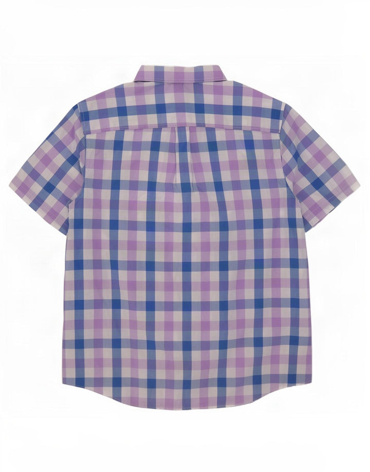Chaps Mens Easy Care Short Sleeve Shirt 2XL Blue Gingham Cotton