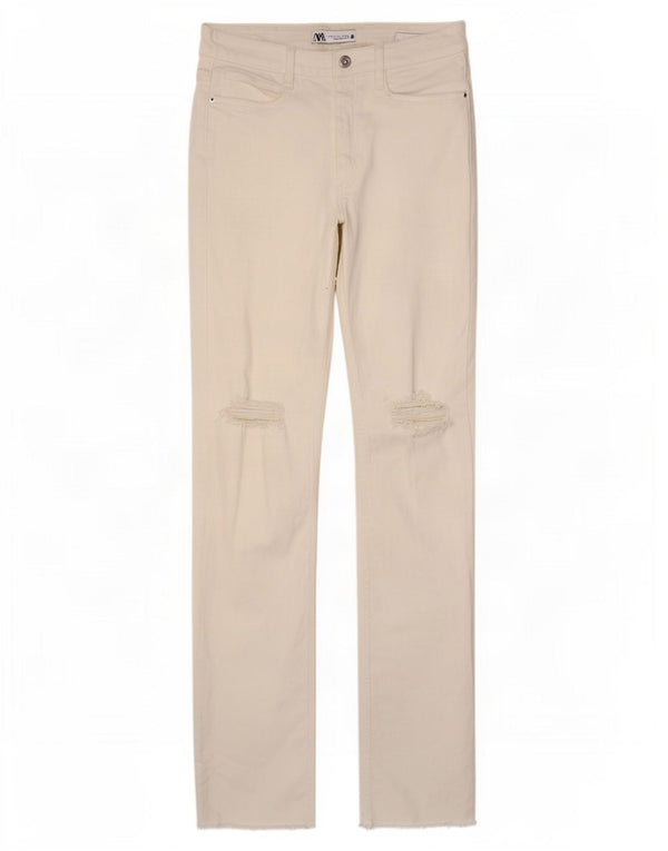 Zara Jeans rectos desgastados para mujer EU 34 2XS W24 L33 Algodón blanco