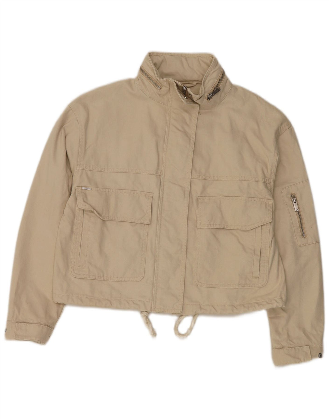 Superdry Damen Crop Oversized Utility Jacke UK 8 Small Beige Baumwolle