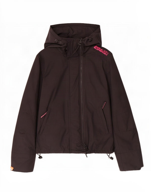Jaqueta corta-vento feminina Superdry com capuz Reino Unido 10 pequeno preto nylon