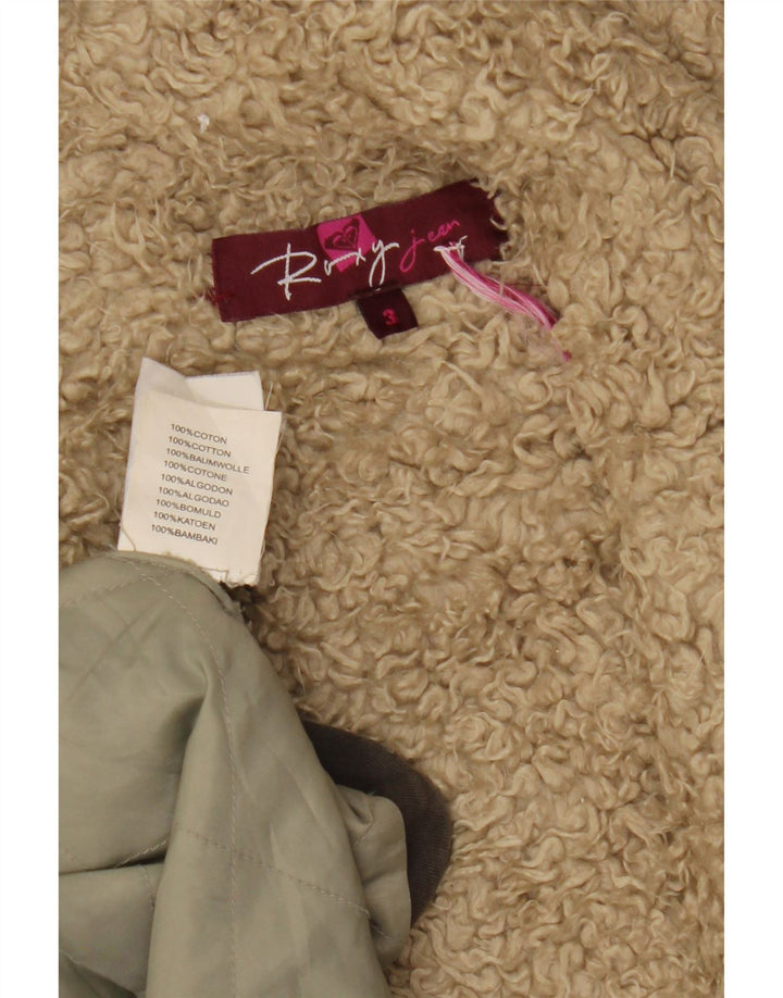ROXY Womens Hooded Sherpa Parka Jacket UK 14 Medium Grey Cotton