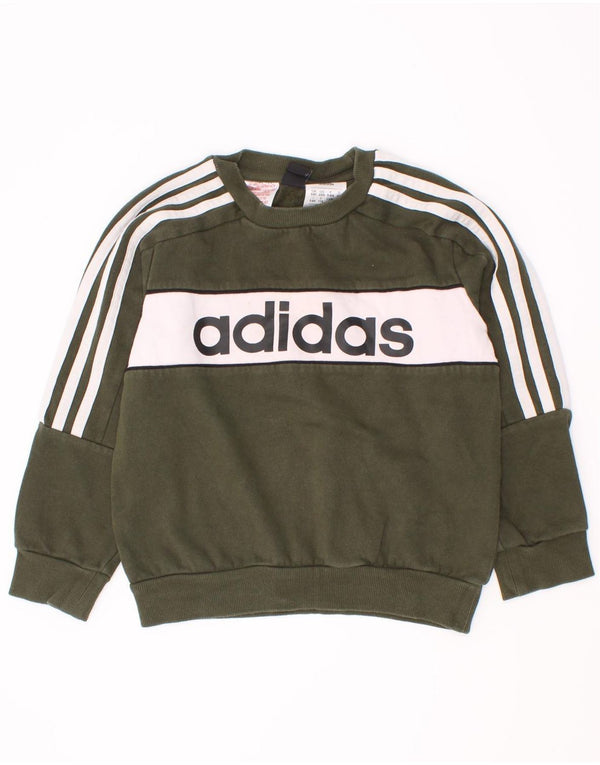Adidas Boys Grafisk Sweatshirt Jumper 5-6 år Khaki Colourblock Bomuld