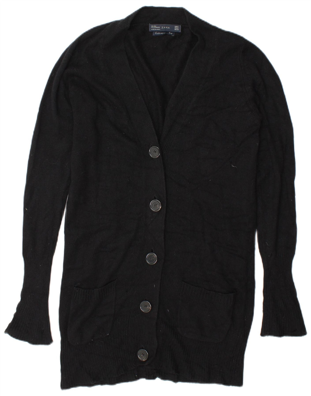 Zara Womens Longline Cardigan Sweater UK 14 Medium Black Silk