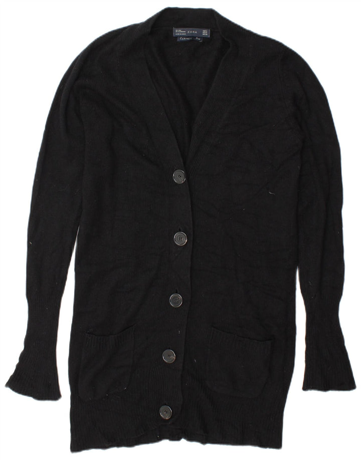 Zara Womens Longline Cardigan Sweater UK 14 Medium Black Silk