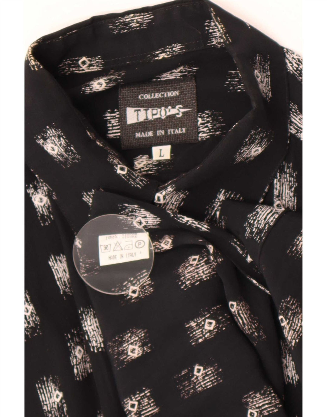 Tipo' S Mens Abstract Pattern Short Sleeve Shirt Large Black Viscose