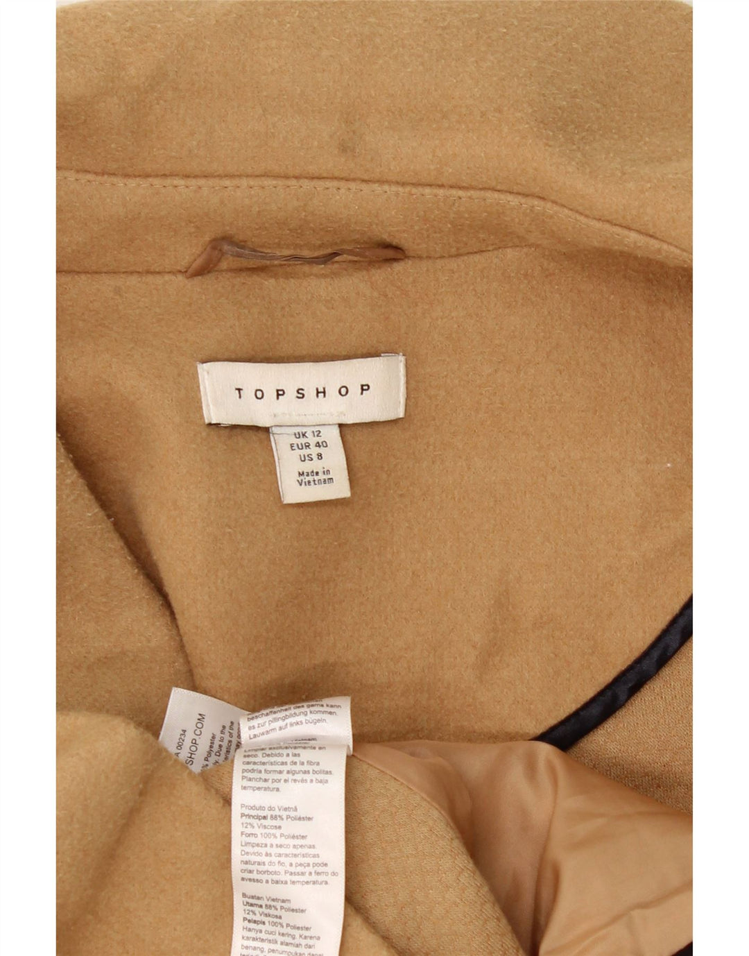 Topshop Damen Zweireihiger Mantel UK 12 Medium Beige Polyester