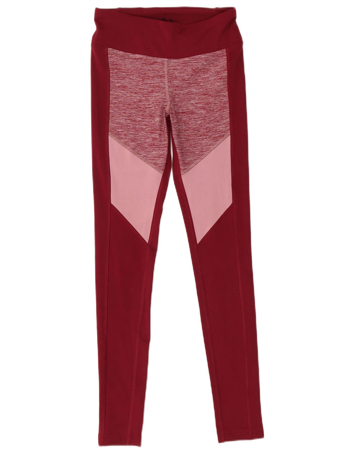 REEBOK Womens Leggings UK 4/6 XS Maroon Colourblock Polyester