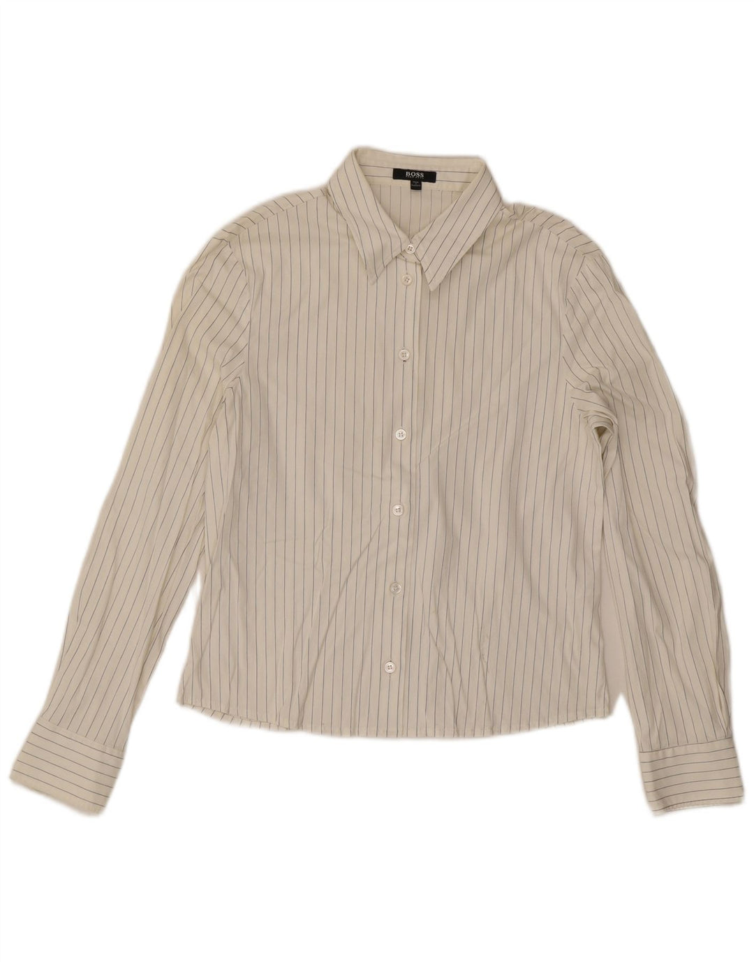 Hugo Boss Womens Shirt UK 12 Medium White Pinstripe