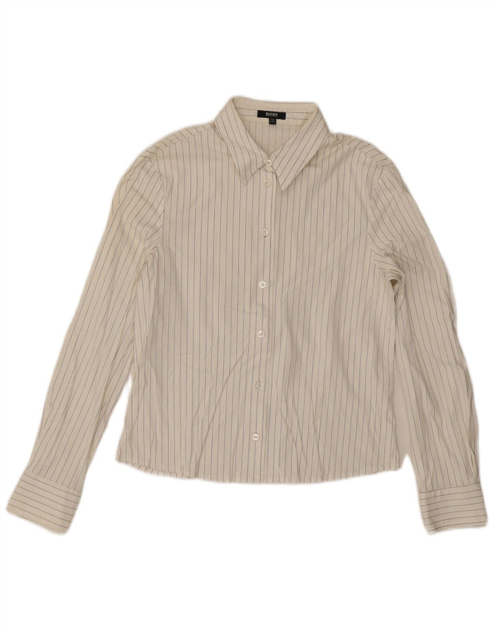 Hugo Boss Womens Shirt UK 12 Medium White Pinstripe