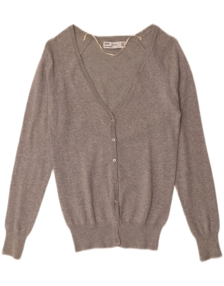 Zara Womens Cardigan Sweater UK 10 Small Grey Cotton