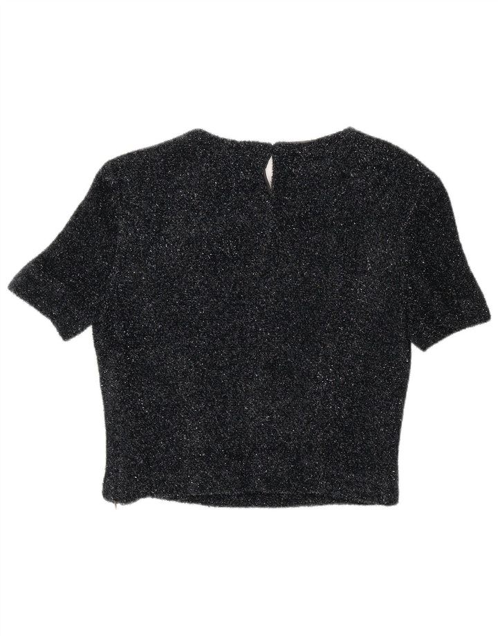 Vintage Womens Crop Blouse Top EU 42 Large Black Flecked Polyester