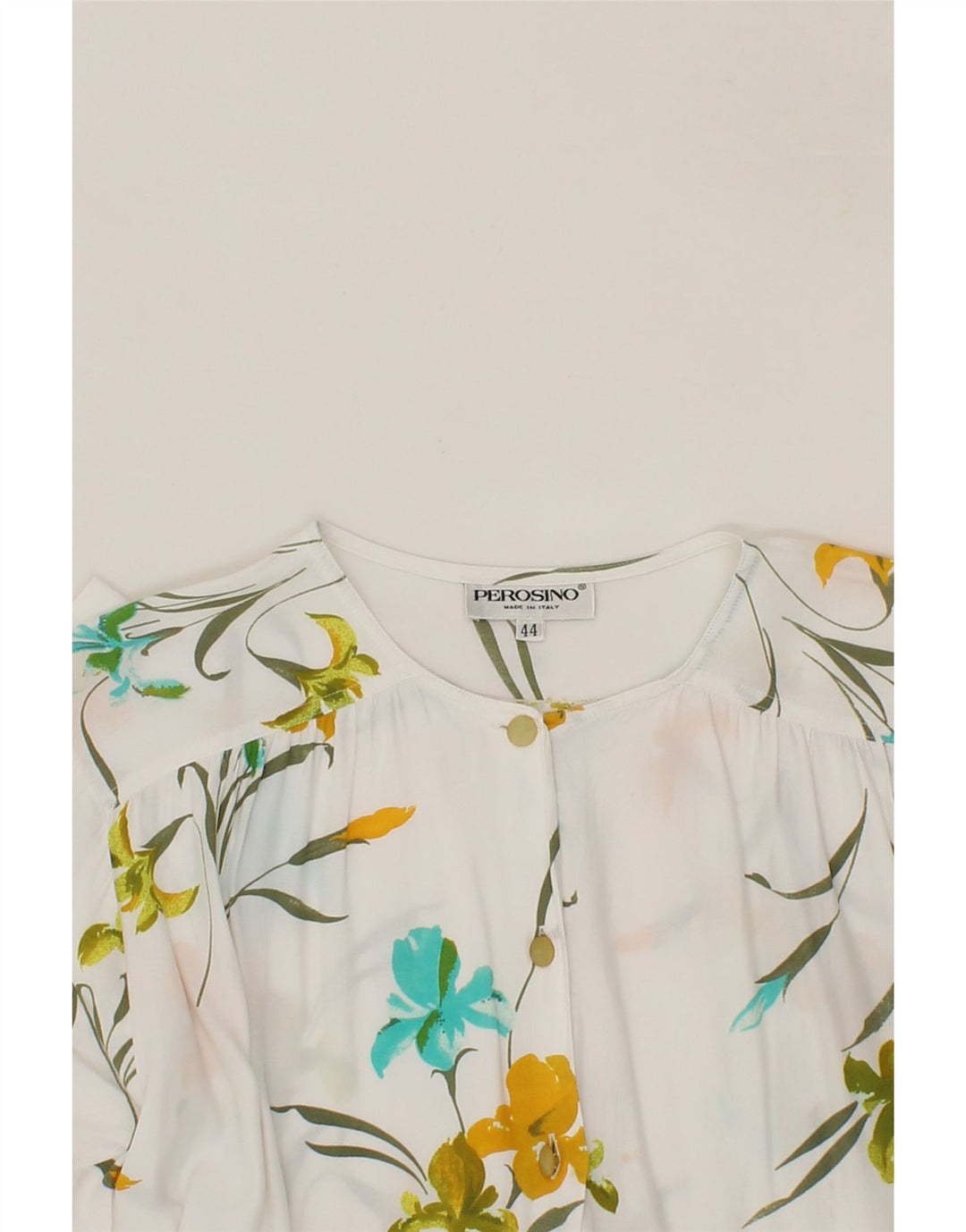 VINTAGE Womens Short Sleeve Shirt Blouse IT 44 Medium White Floral Vintage Vintage and Second-Hand Vintage from Messina Hembry 