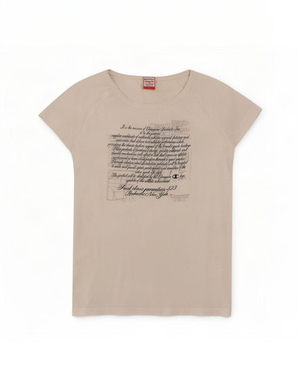 T-shirt grafica Champion da donna Heritage Fit UK 14 grande cotone bianco