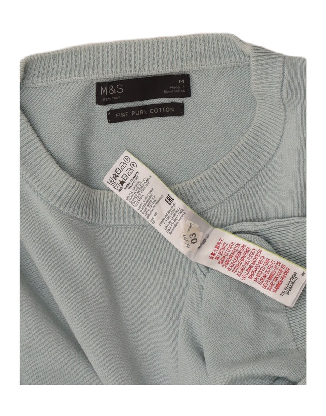 Marks & Spencer Mens Crew Neck Jumper Sweater Medium Blue Cotton