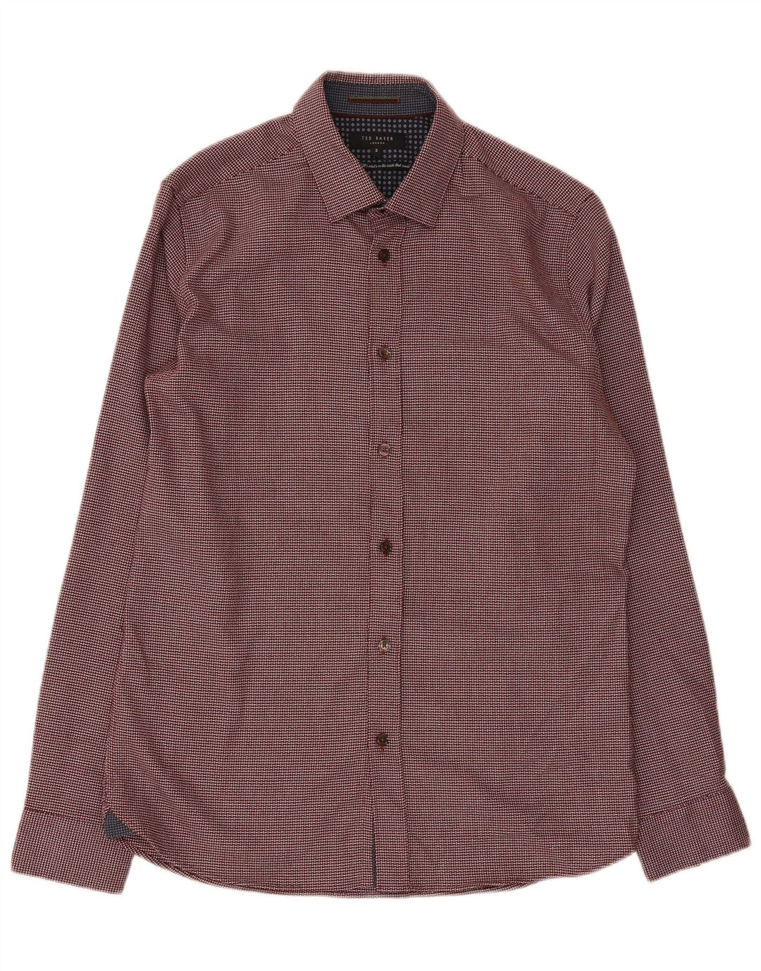 Ted Baker Mens Regular Fit Shirt Size 3 Medium Burgundy Geometric Polyester