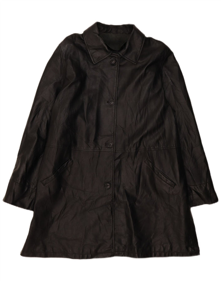 VINTAGE Womens Oversized Leather Coat EU 46 XL Black Leather
