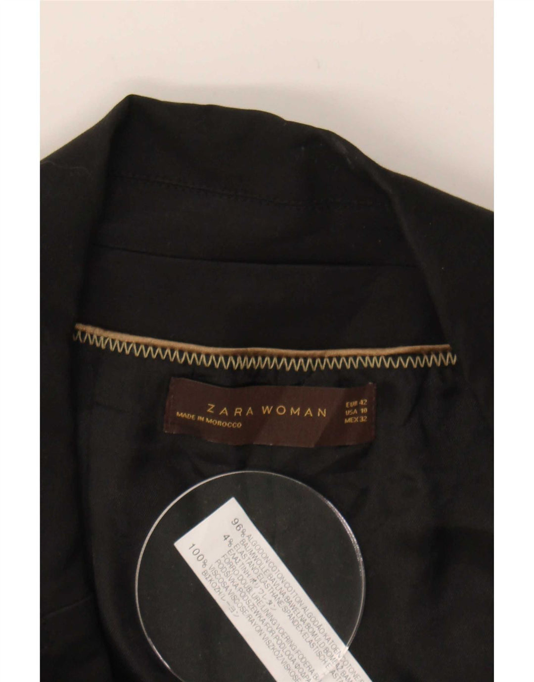 Zara Femme Veste Blazer EU 42 Grand Coton Noir