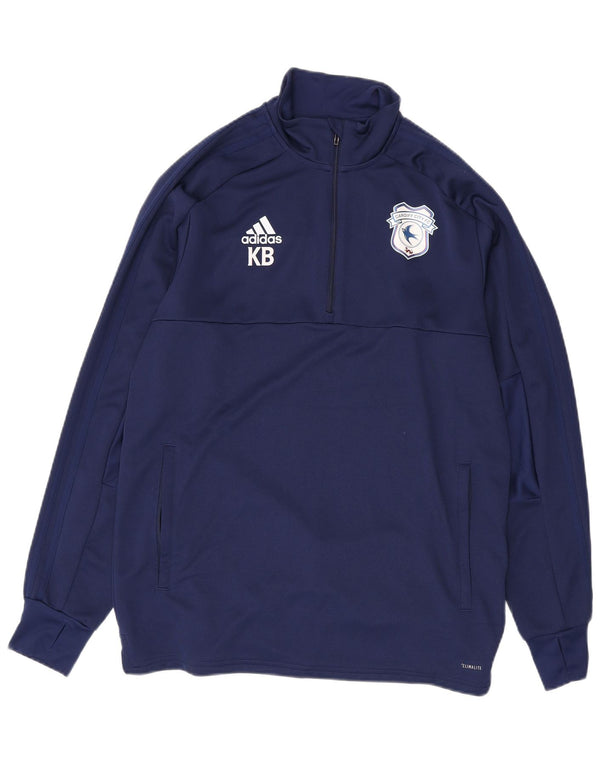 Мужской пуловер с воротником на молнии Adidas Cardiff City FC, большой темно-синий