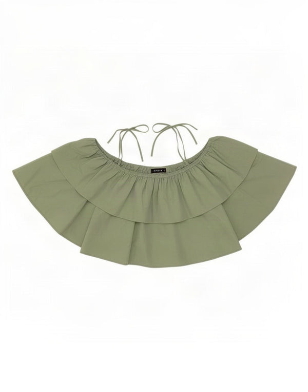 Zara Womens Crop Off Shoulder Top UK 6 XS Green Polyester