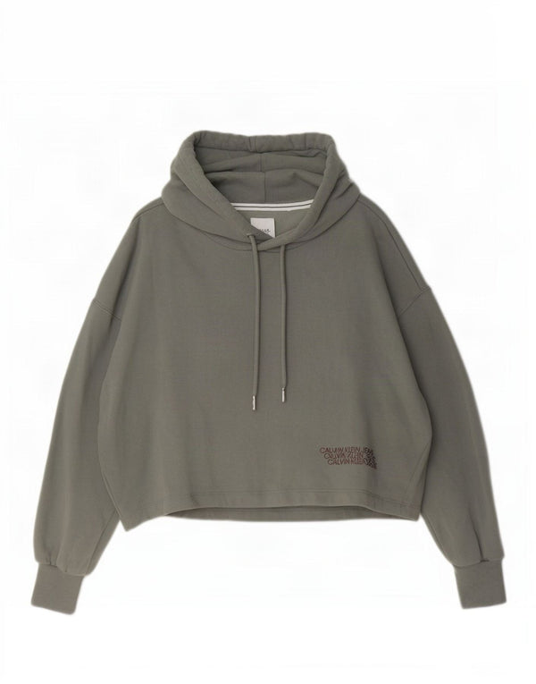 Calvin Klein Jeans Pull à capuche court surdimensionné pour femme UK 10 Petit Gris