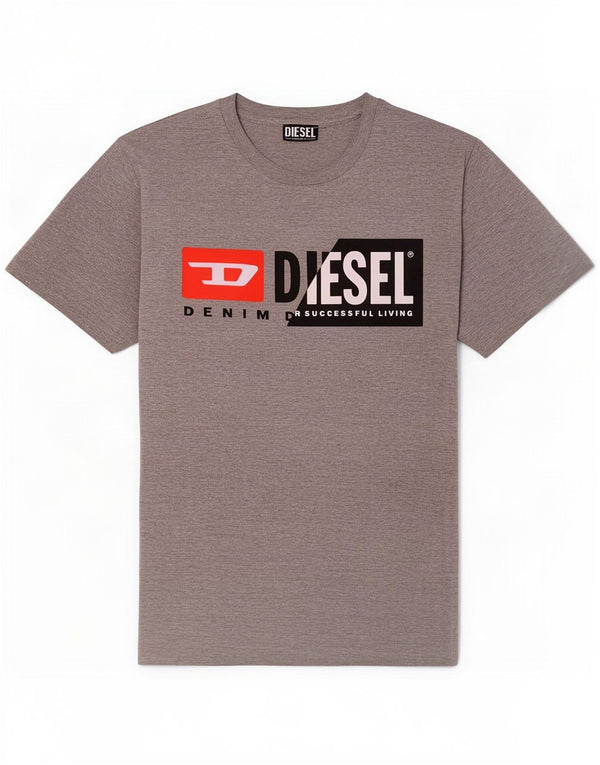 Diesel Mens Graphic T-Shirt Top Medium Grey Flecked Cotton