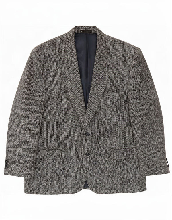 Jaqueta blazer masculina Bhs Harris Tweed com 2 botões Reino Unido 46 3XL lã cinza