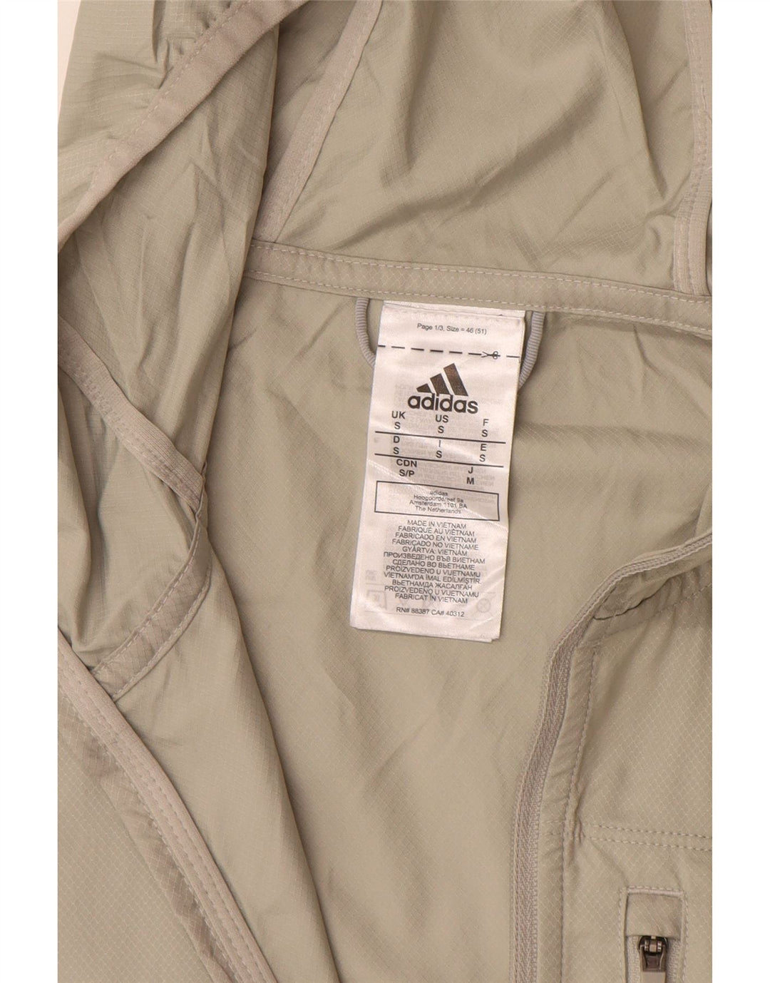 ADIDAS Regnjakke med hætte til mænd UK 36 Small Beige Colourblock Polyester