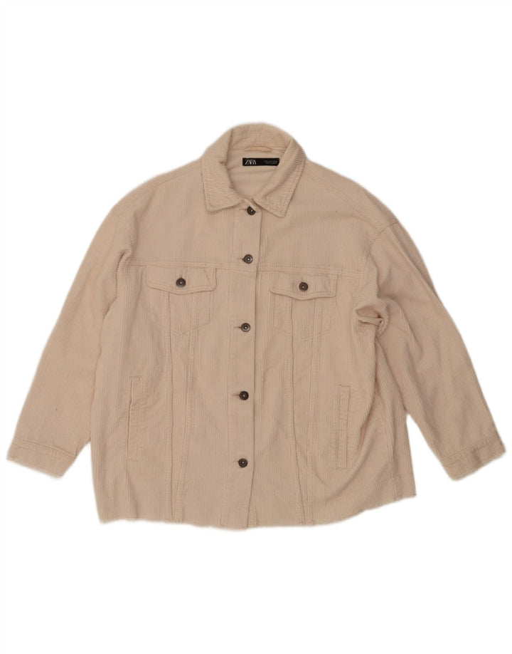 Zara Womens Oversized Corduroy Jacket UK 10 Small Off White Cotton