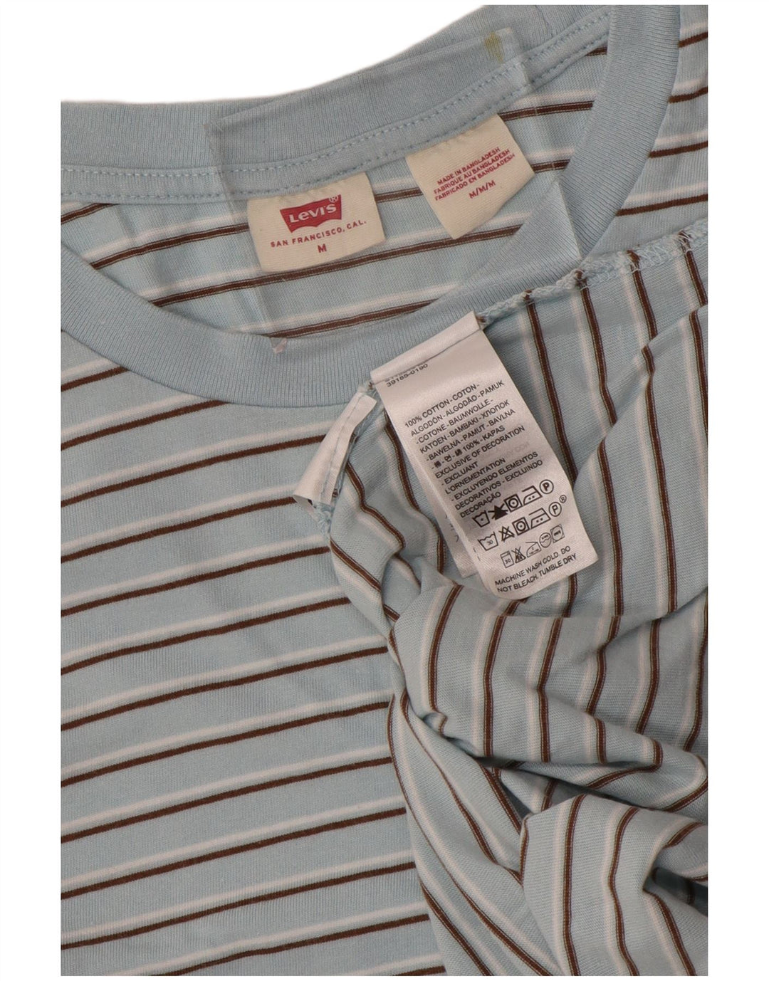 Levi's Herren-T-Shirt-Oberteil aus mittelblauer, gestreifter Baumwolle