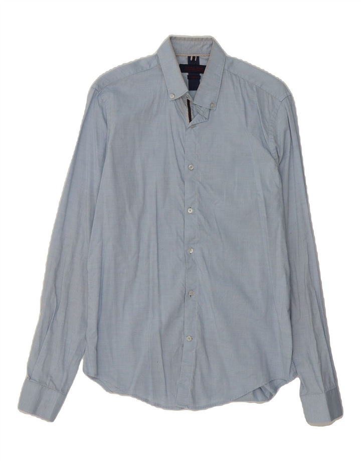 ZARA Mens Slim Fit Shirt Medium Blue Cotton Vintage Zara and Second-Hand Zara from Messina Hembry 