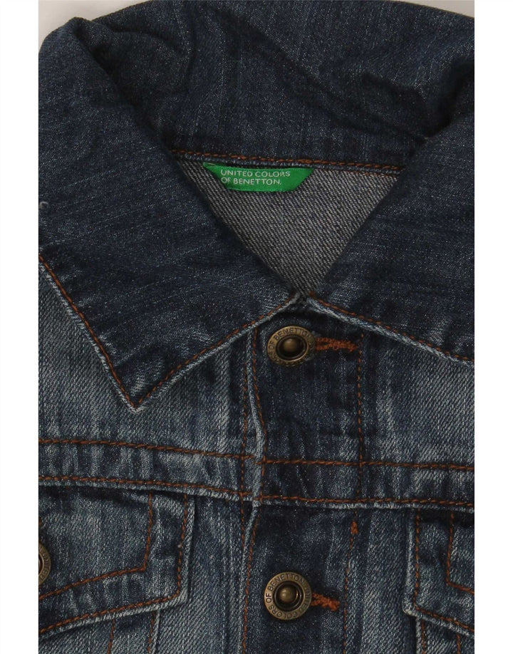 Benetton Womens Crop Denim Jacket UK 10 Small Navy Blue