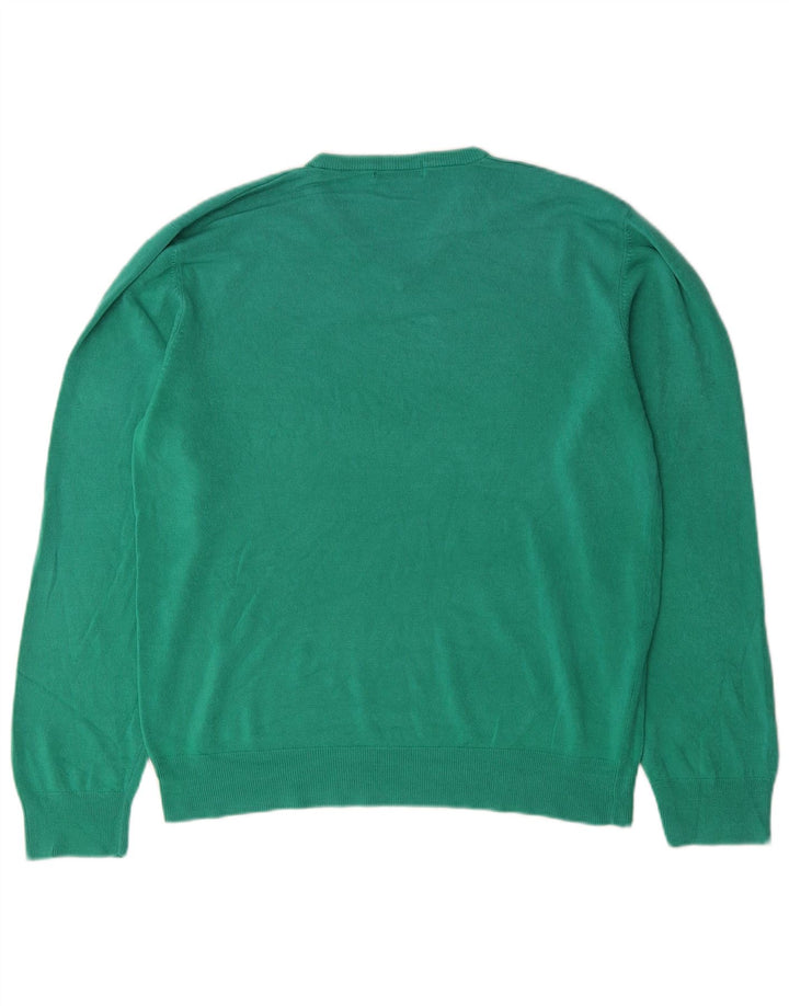 Marks & Spencer Mens Blue Harbour V-Neck Jumper Sweater Large Green