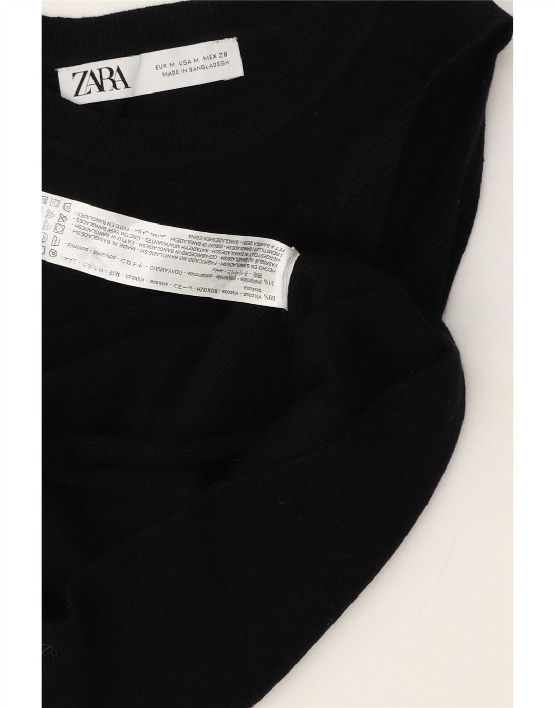 Zara Womens Crop Vest Top UK 12 Medium Black Viscose