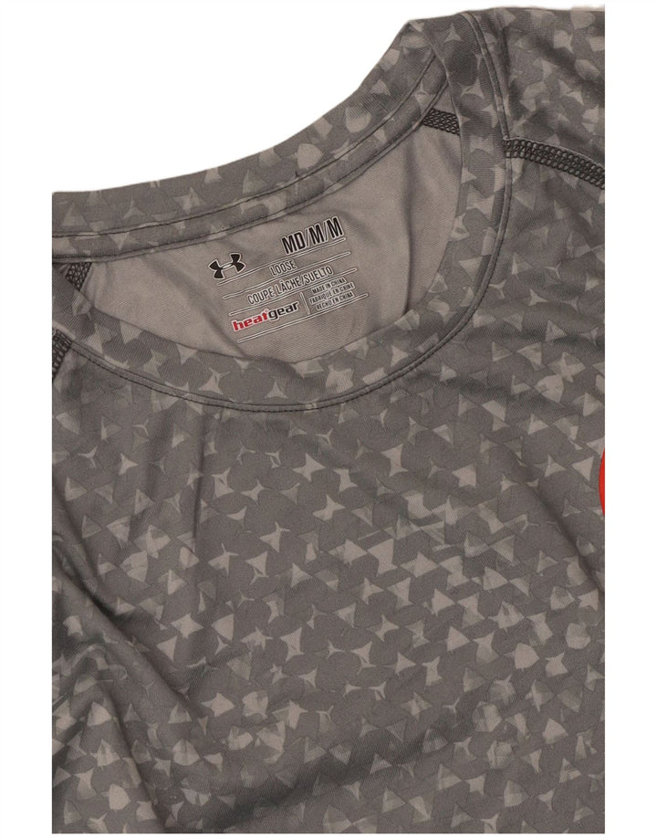 UNDER ARMOUR Mens Heat Gear T-Shirt Top Medium Grey Geometric