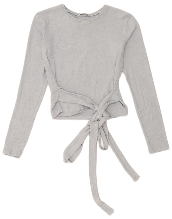 Zara Womens Crop Top Manches Longues UK 10 Petit Bleu