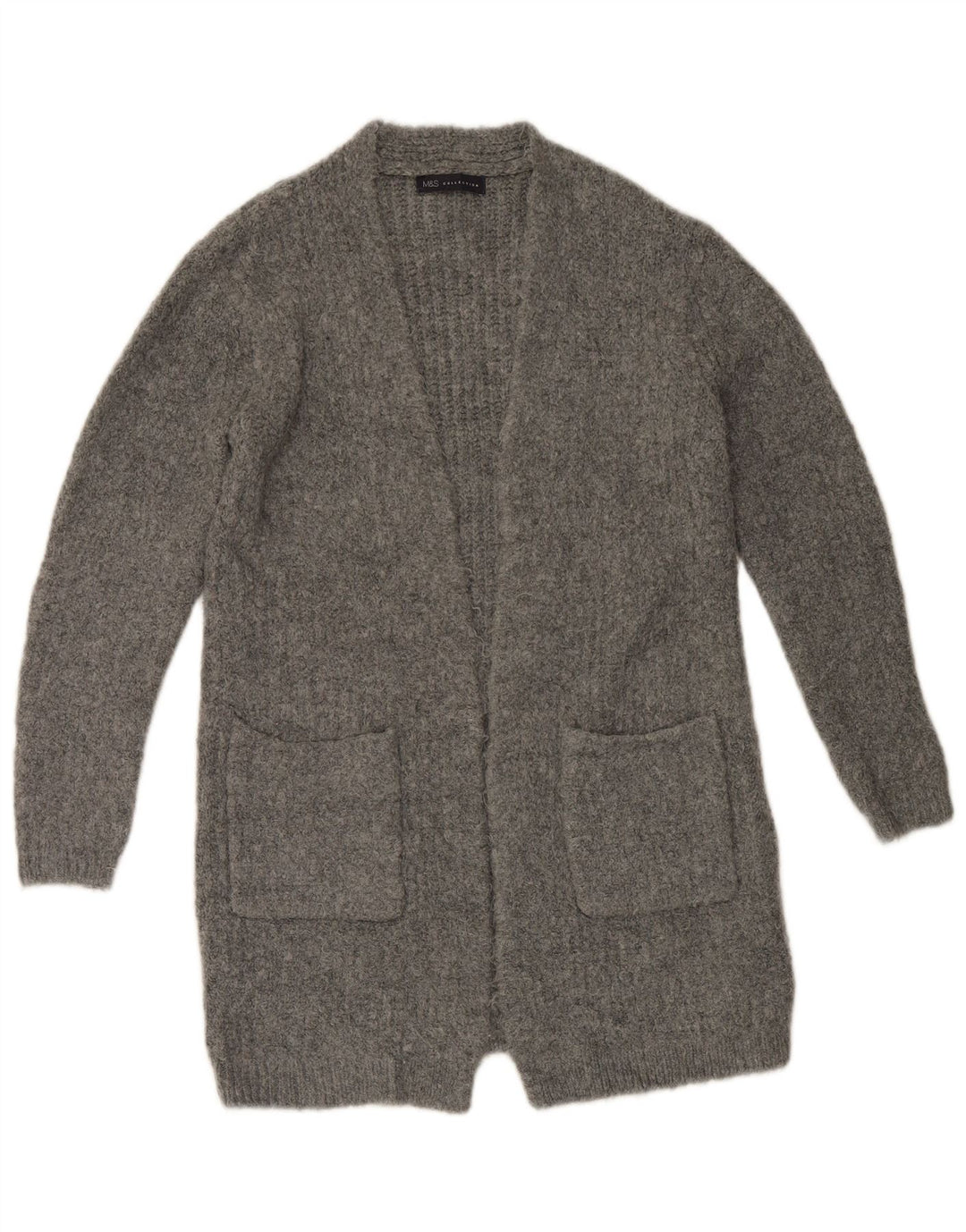 Marks & Spencer Womens Longline Open Cardigan Sweater UK 10 Small Grey