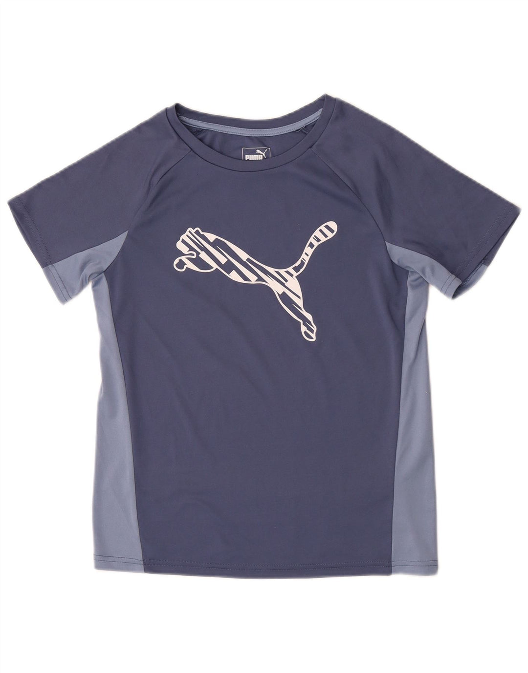 Puma Womens Graphic T-Shirt Top UK 12 Medium Blue Colourblock Polyester
